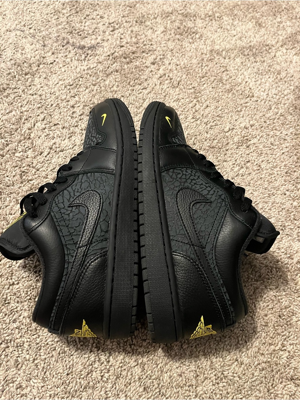 Jordan 1 Black Low-Top Sneakers with Yellow Accents - Picture 3 of 5